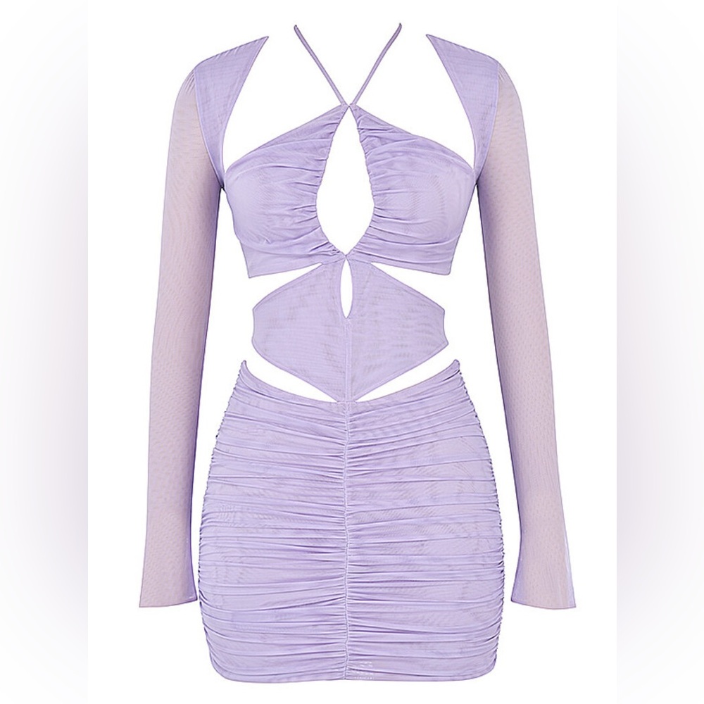 House of CB Mistress Rocks AURA Gathered Lilac Mini Dress XS - Picture 3 of 10